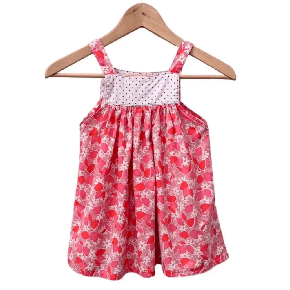 🦄 3/$36 Misha Lulu Pinafore Dress Girls 2 Pink Floral Polka Dot Patch Pocket